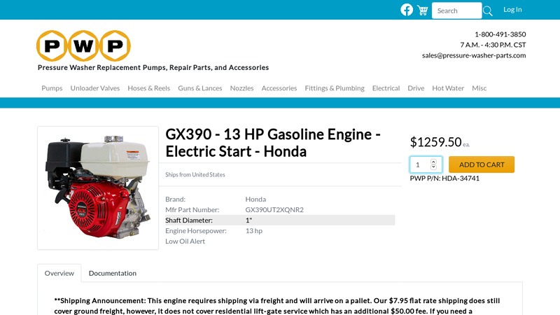 GX390 - 13 HP Gasoline Engine - Electric Start honda gx390 performance parts