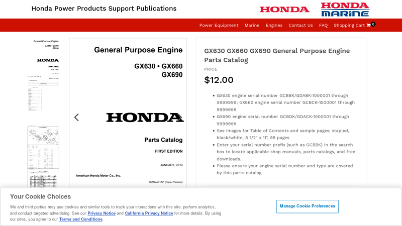 GX630 GX660 GX690 General Purpose Engine Parts Catalog honda gx630 parts