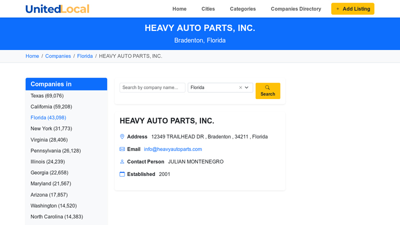 HEAVY AUTO PARTS, INC. auto parts bradenton