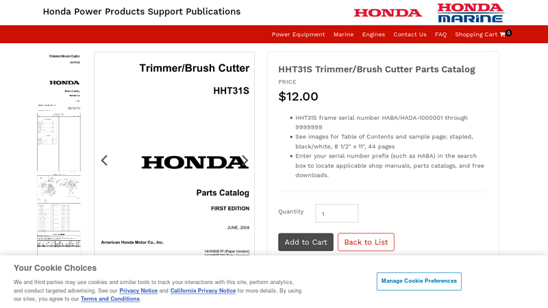 HHT31S Trimmer/Brush Cutter Parts Catalog honda trimmer parts lookup