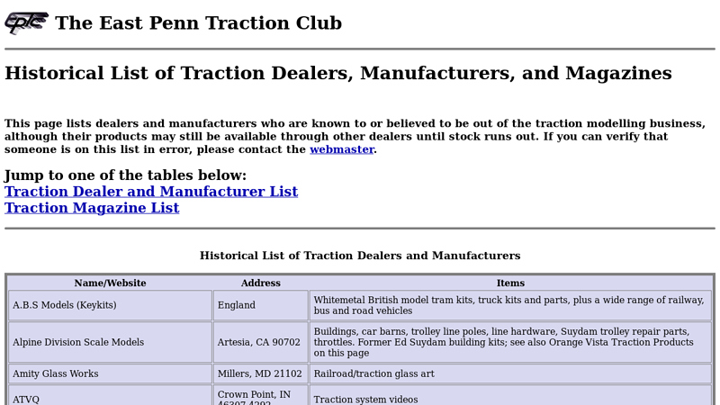 Historical List of Traction Dealers, Manufacturers, and Magazines traction truck parts