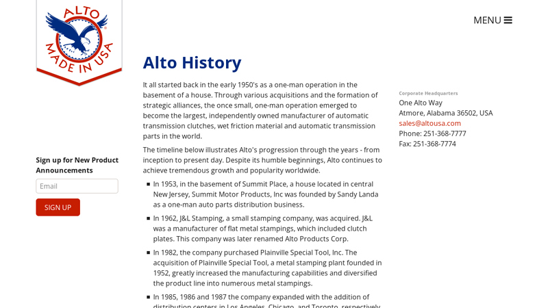 History alto auto parts