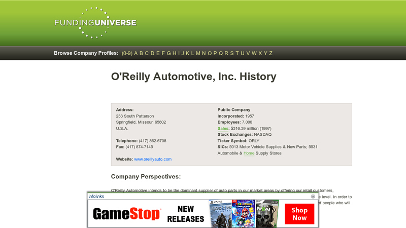 History of O'Reilly Automotive, Inc. o'reilly auto parts sherman tx