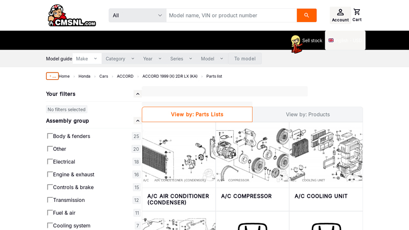 HONDA ACCORD 1999 (X) 2DR LX (KA)Parts Lists 1999 honda accord parts