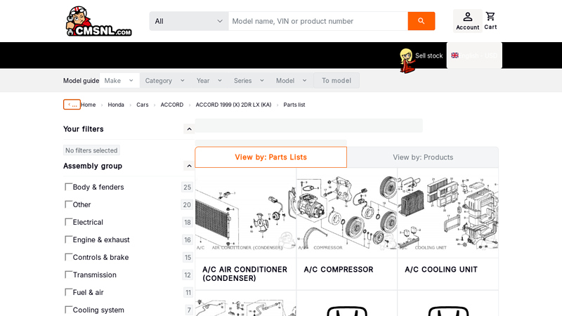 HONDA ACCORD 1999 (X) 2DR LX (KA)Parts Lists 99 honda accord parts