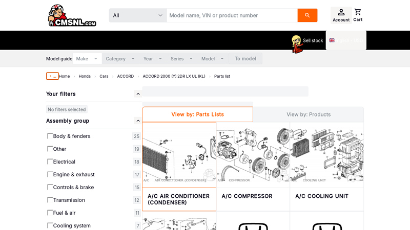 HONDA ACCORD 2000 (Y) 2DR LX UL (KL)Parts Lists 2000 honda accord parts