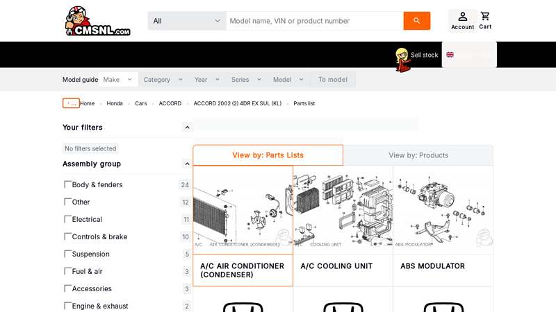 HONDA ACCORD 2002 (2) 4DR EX SUL (KL)Parts Lists 2002 honda accord parts