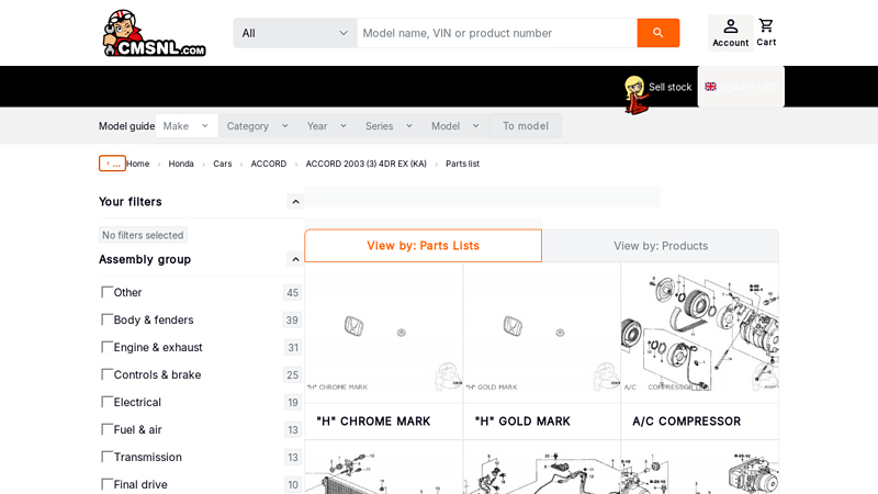 HONDA ACCORD 2003 (3) 4DR EX (KA)Parts Lists 03 honda accord parts