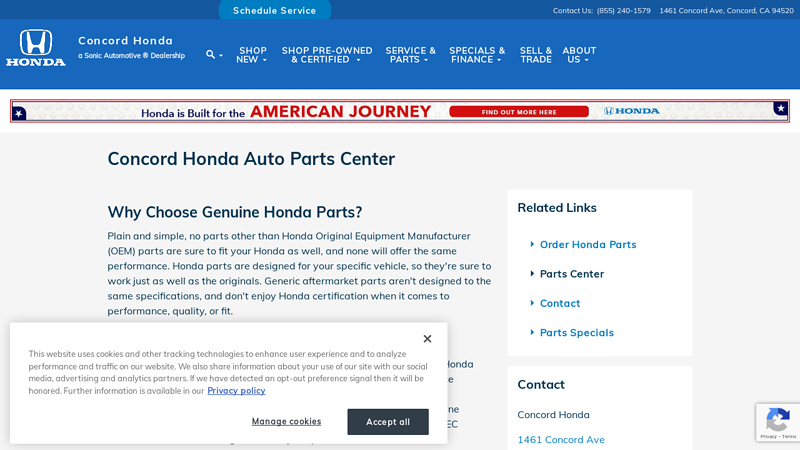 Honda Auto Parts in the Bay Area honda parts department near me