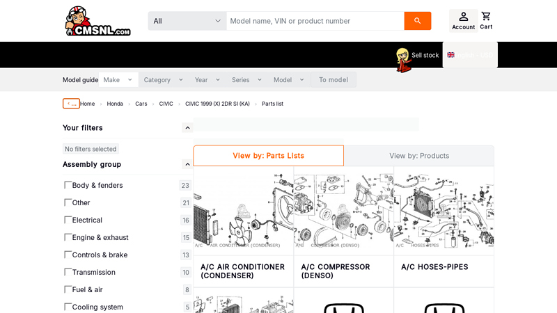 Honda CIVIC 1999 (X) 2DR SI (KA) parts lists and schematics 99 honda civic parts