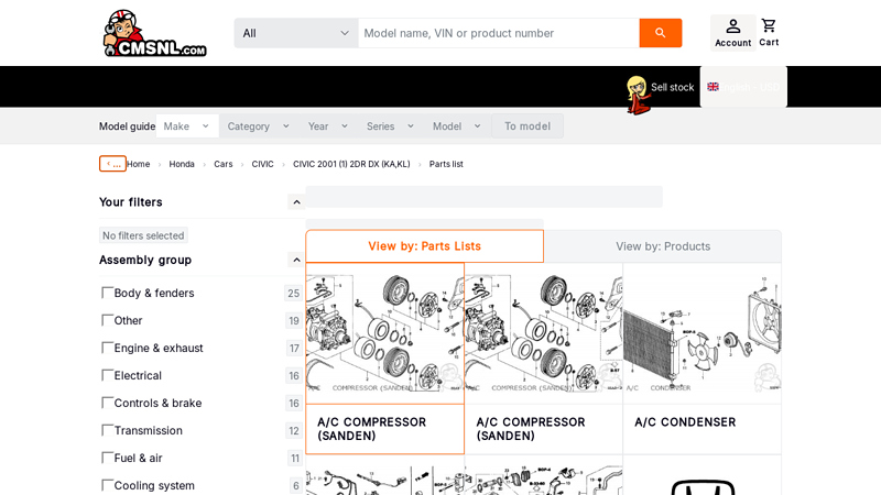 HONDA CIVIC 2001 (1) 2DR DX (KA,KL)Parts Lists 2001 honda civic parts car
