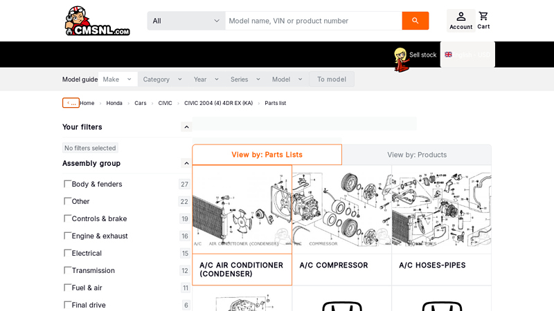 Honda CIVIC 2004 (4) 4DR EX (KA) parts lists and schematics 04 honda civic parts