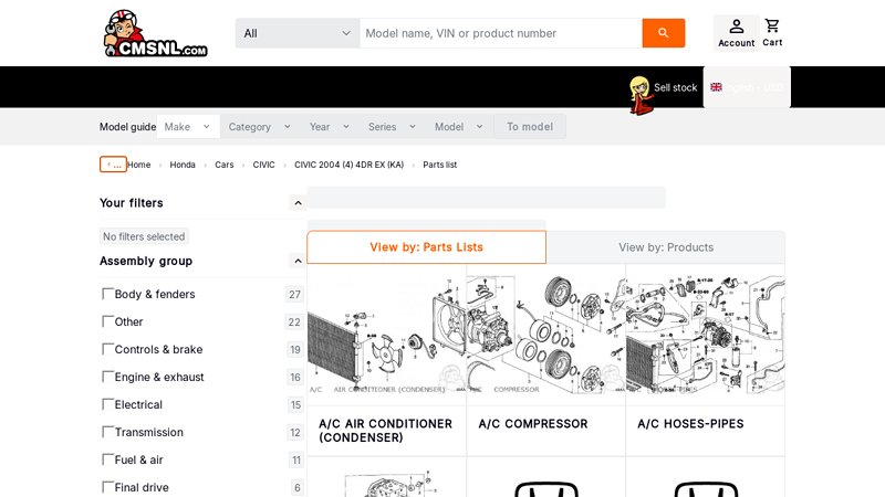 Honda CIVIC 2004 (4) 4DR EX (KA) parts lists and schematics 2004 honda civic parts car