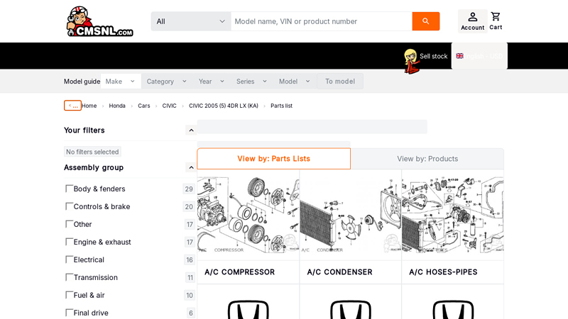 Honda CIVIC 2005 (5) 4DR LX (KA) parts lists and schematics 05 honda civic parts