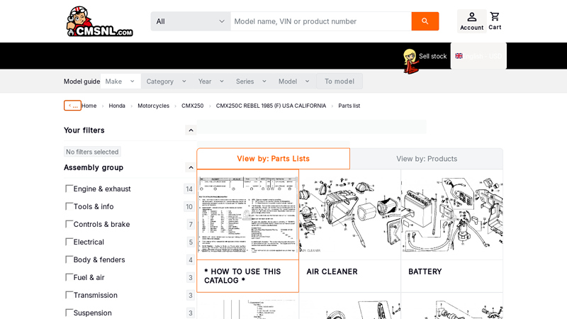 Honda CMX250C REBEL 1985 (F) USA CALIFORNIA parts lists and ... honda cmx250c parts
