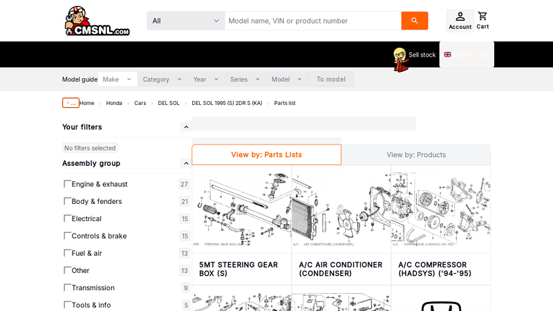 Honda DEL SOL 1995 (S) 2DR S (KA) parts lists and schematics honda del sol parts