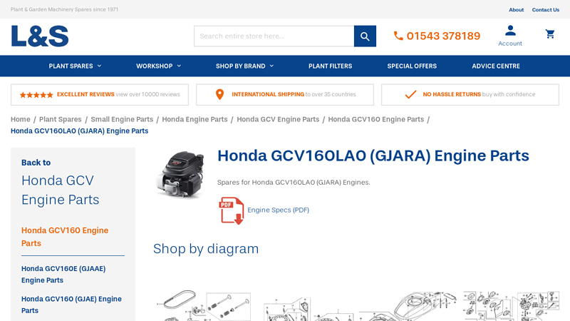 Honda GCV160LA0 (GJARA) Engine Parts honda gcv160 parts catalog