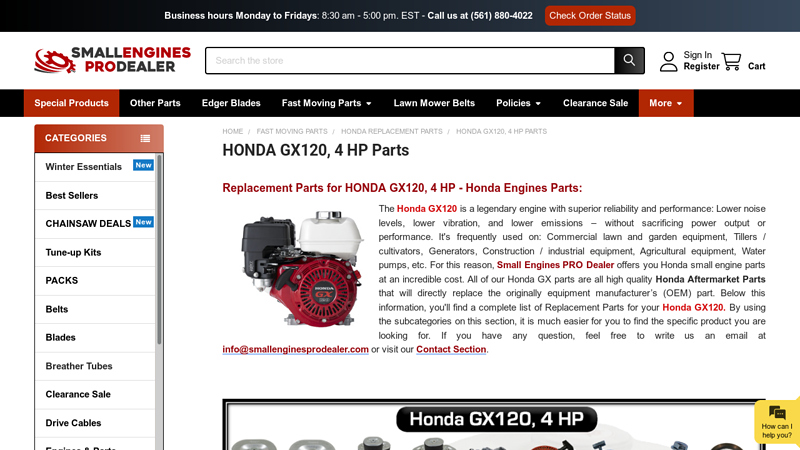 HONDA GX120, 4 HP Parts honda gx120 parts