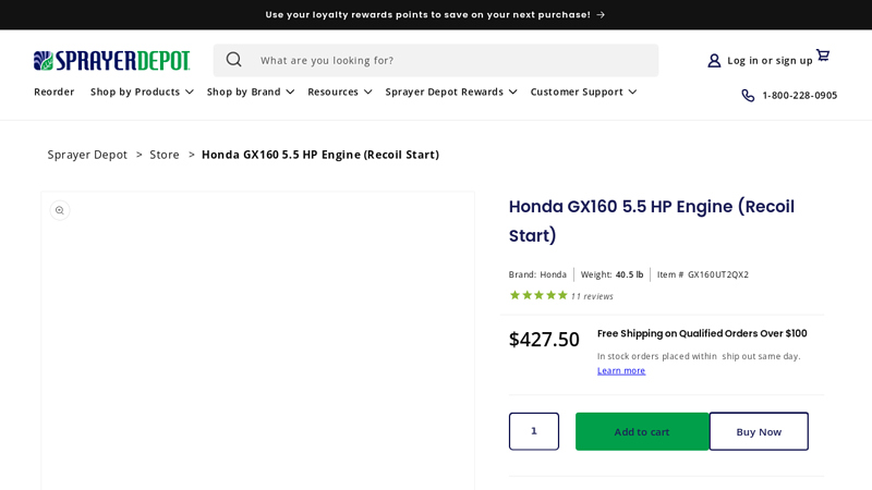 Honda GX160 5.5 HP Engine (Recoil Start) honda gx160 performance parts