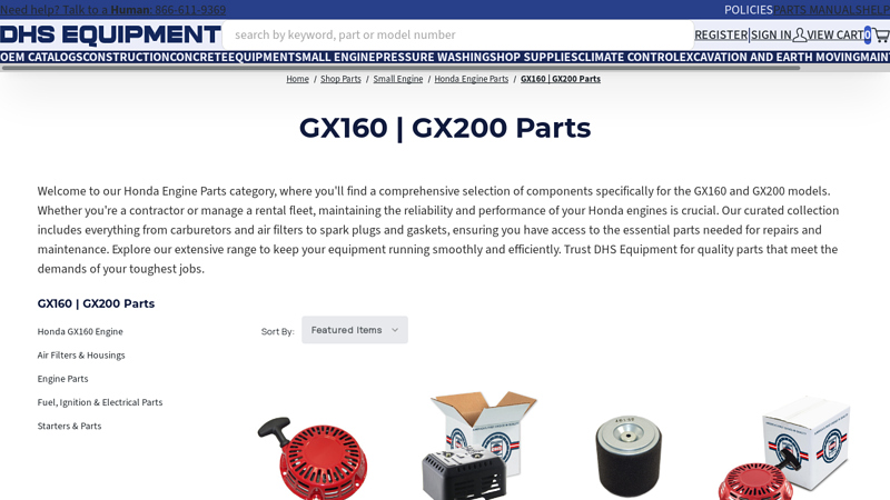 Honda GX160 & GX200 Engine Parts honda gx160 performance parts