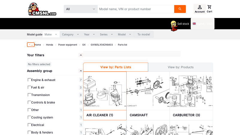 Honda GX160\LX\14ZK8403 parts lists and schematics honda gx160 performance parts