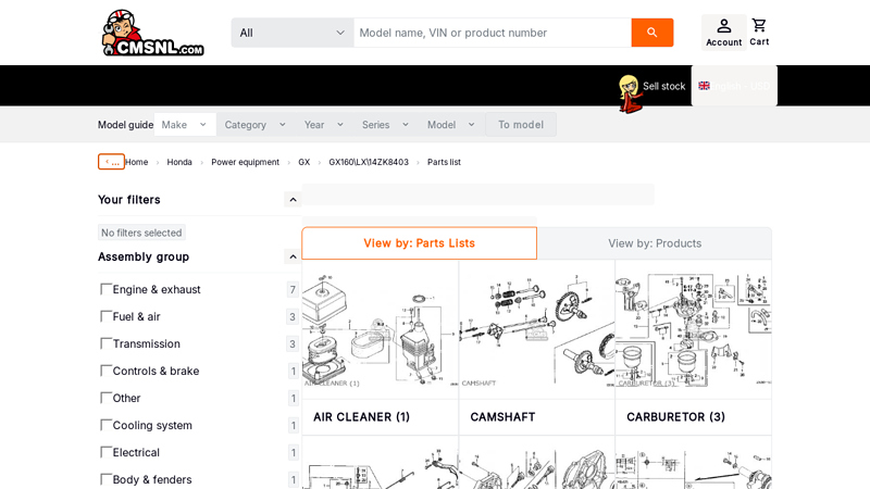 Honda GX160\LX\14ZK8403 parts lists and schematics honda motor parts gx160
