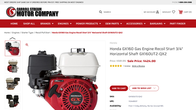 Honda GX160UT2-QX2 Gas Engine honda gx160 racing parts