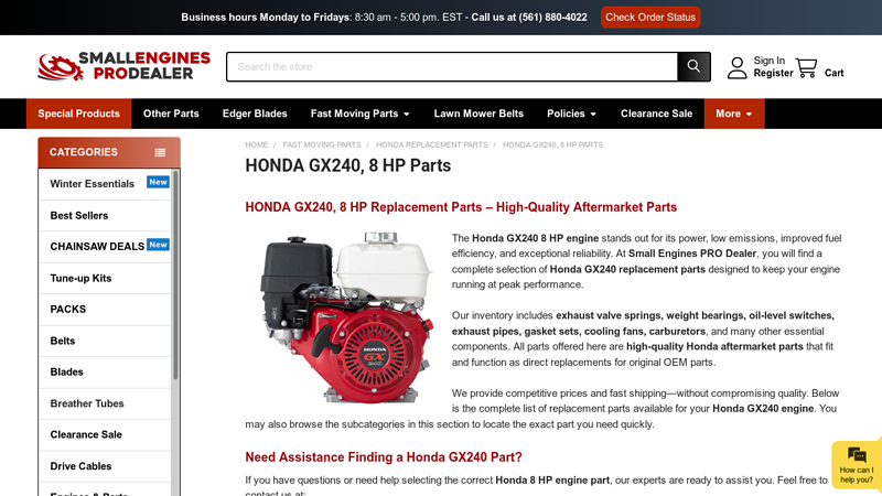 HONDA GX240, 8 HP Replacement Parts honda gx240 parts