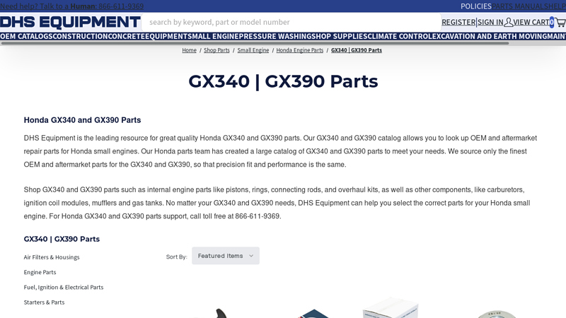 Honda GX340 & GX390 Engine Parts honda gx340 parts