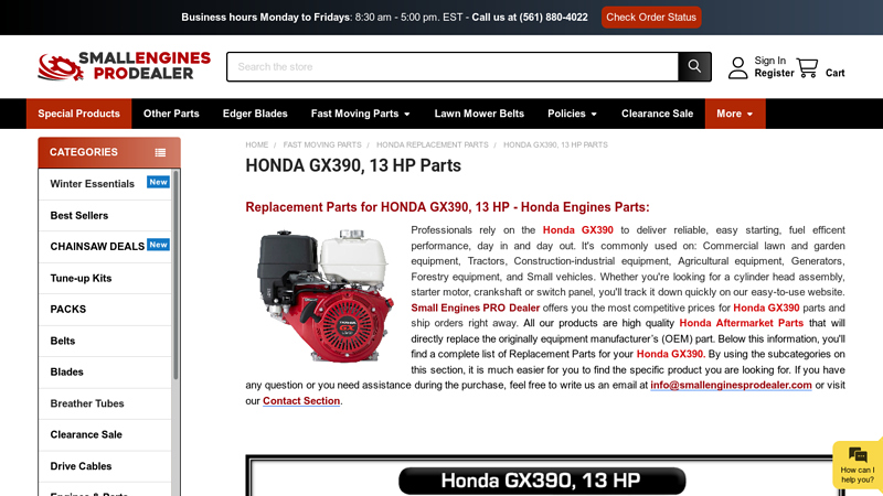 HONDA GX390, 13 HP Parts honda gx 390 parts