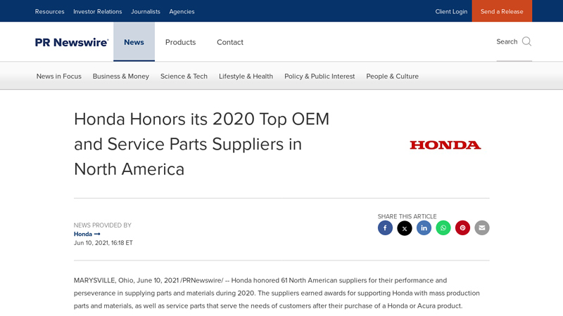 Honda Honors its 2020 Top OEM and Service Parts Suppliers in ... hond parts