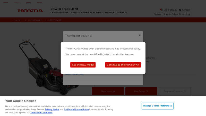 Honda HRN216VKA Mower honda hrn 216 parts