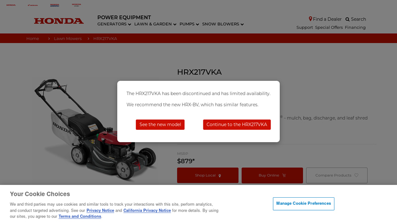 Honda HRX217VKA Mower honda hrx217vka parts