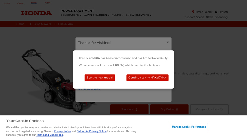 Honda HRX217VKA Mower honda lawn mower hrx217vka parts