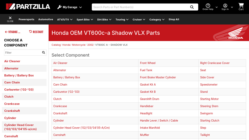 Honda OEM VT 600 Shadow VLX Parts honda shadow 600 parts