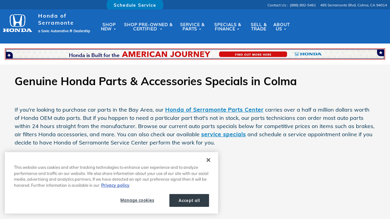 Honda Parts Specials in Colma, CA honda dealership parts department