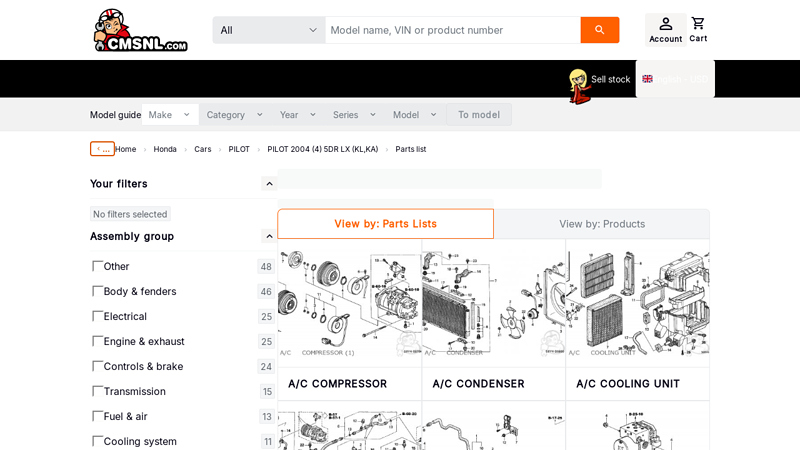 HONDA PILOT 2004 (4) 5DR LX (KL,KA)Parts Lists 2004 honda pilot parts