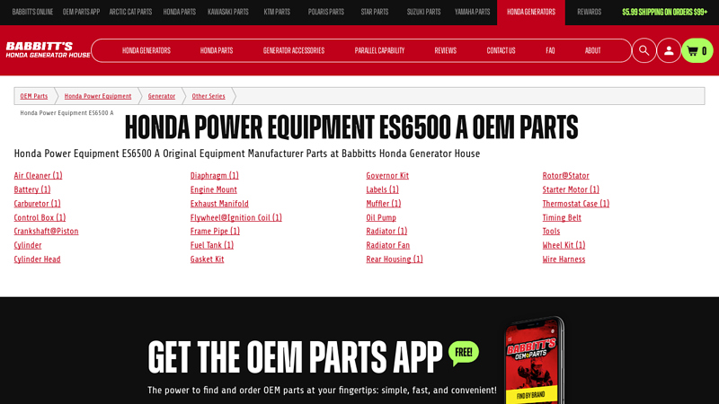 Honda Power Equipment ES6500 A OEM Parts honda es6500 generator parts