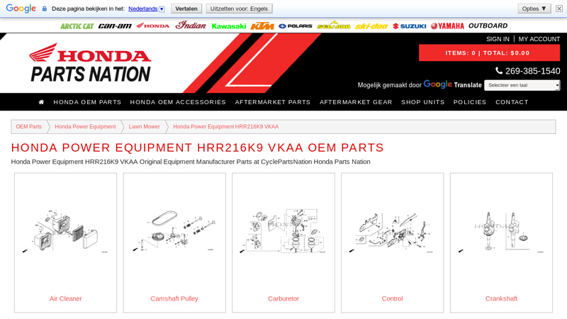 Honda Power Equipment HRR216K9 VKAA OEM Parts honda hhr216vka parts