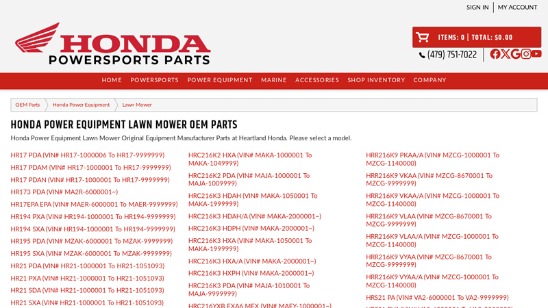Honda Power Equipment Lawn Mower OEM Parts honda hr215 parts