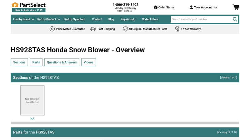 Honda Snow Blower HS928TAS honda snowblower parts