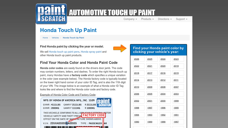 Honda Touch Up Paint honda parts touch up paint