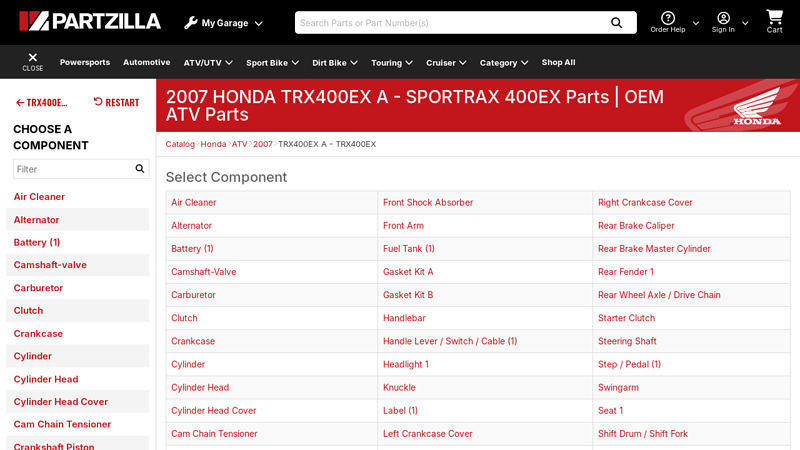 Honda TRX 400 OEM Parts honda 400 ex parts