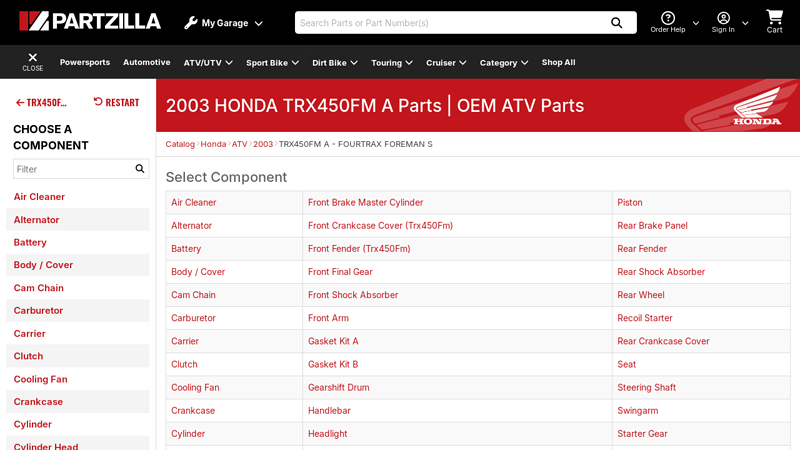 Honda TRX 450 FourTrax Foreman OEM Parts honda foreman 450 parts