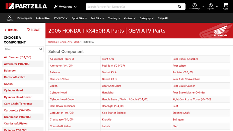 Honda TRX 450 OEM Parts honda trx450r parts