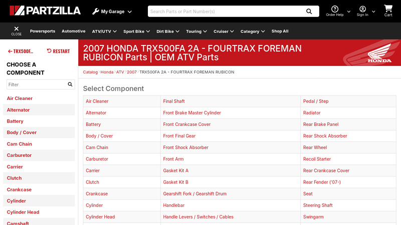 Honda TRX 500 FourTrax Rubicon OEM Parts honda rubicon parts