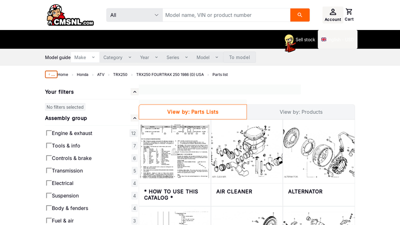 Honda TRX250 FOURTRAX 250 1986 (G) USA parts lists ... 1986 honda fourtrax 250 parts