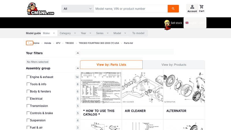 HONDA TRX300 FOURTRAX 300 2000 (Y) USA honda fourtrax 300 parts