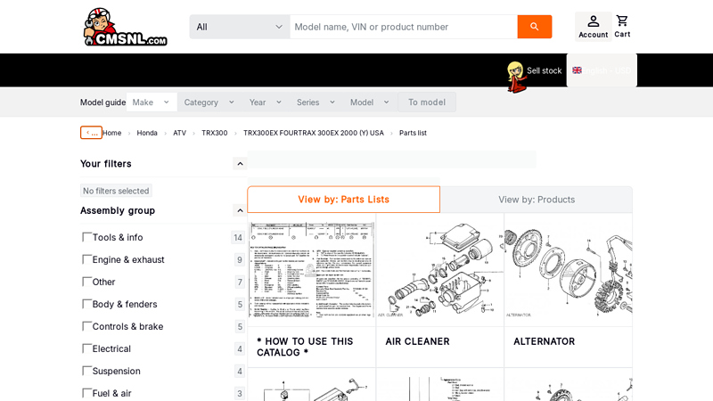 Honda TRX300EX FOURTRAX 300EX 2000 (Y) USA parts lists and ... honda 300ex parts
