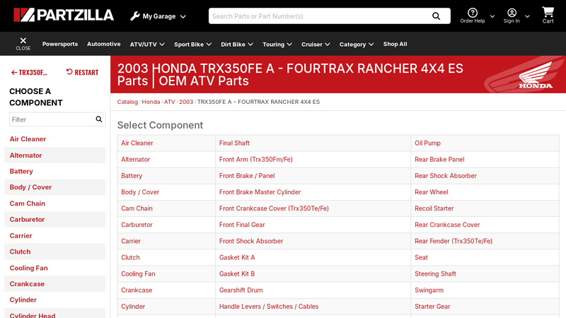 Honda TRX350 FourTrax Rancher OEM Parts honda rancher 350 parts